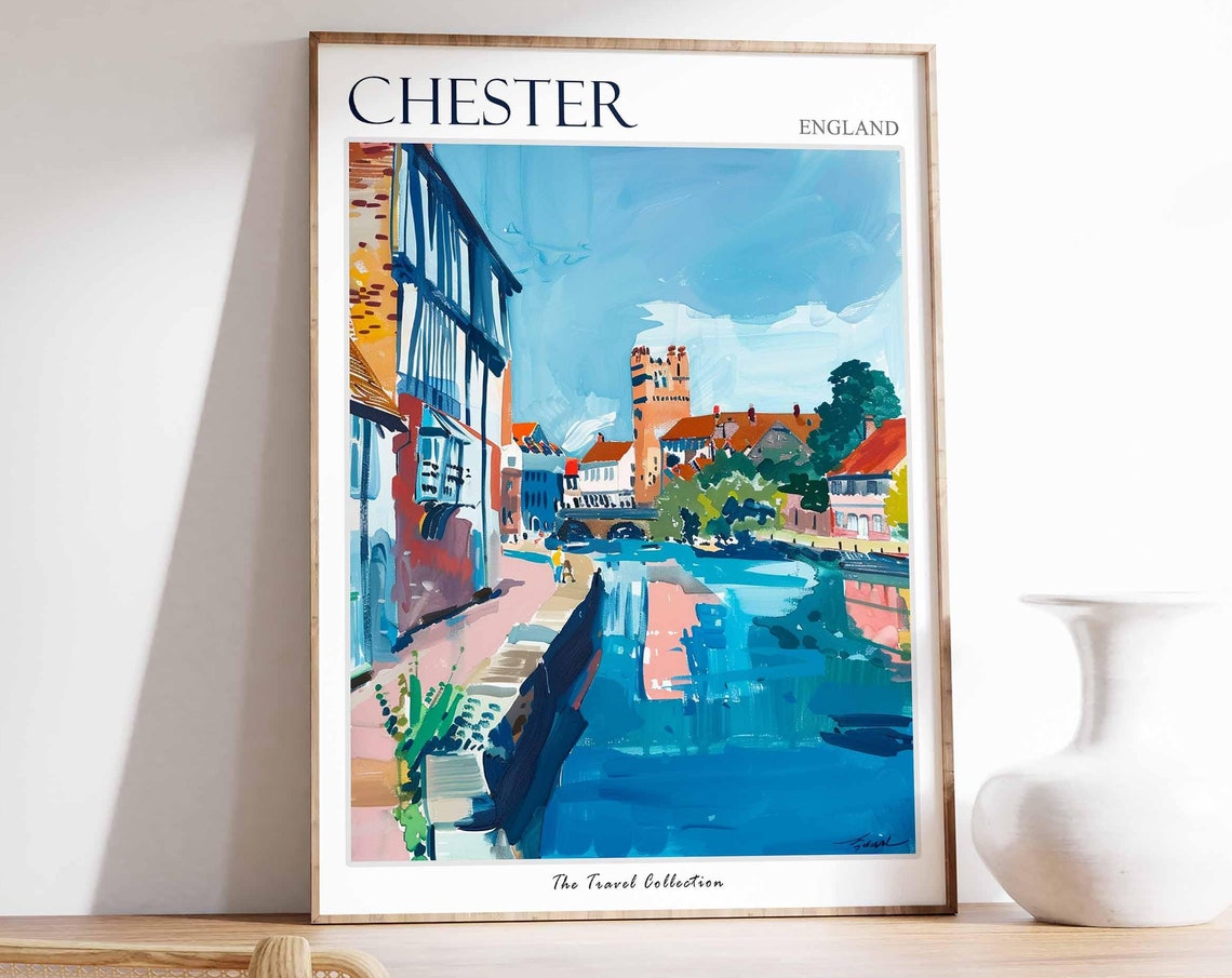 Chester Poster England Travel Print British Decor United Kingdom Travel Poster City Print Chester Gift Chester Travel Poster