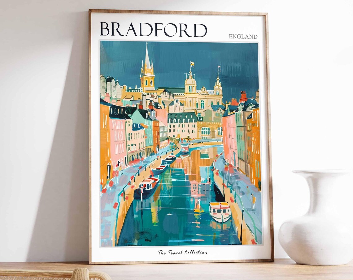 Bradford England Colorful Canal Boats City Waterfront Art Poster