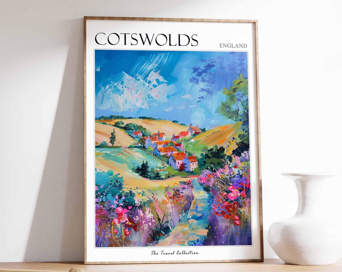 Cotswolds England Hillside Village Red Roofs Dramatic Sky Poster