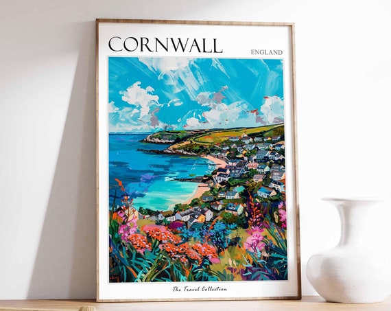 Cornwall Poster England Travel Print Cornwall Travel Art Cornwall Wall Art England Travel Cornwall Home Decor Cornwall Travel Gift