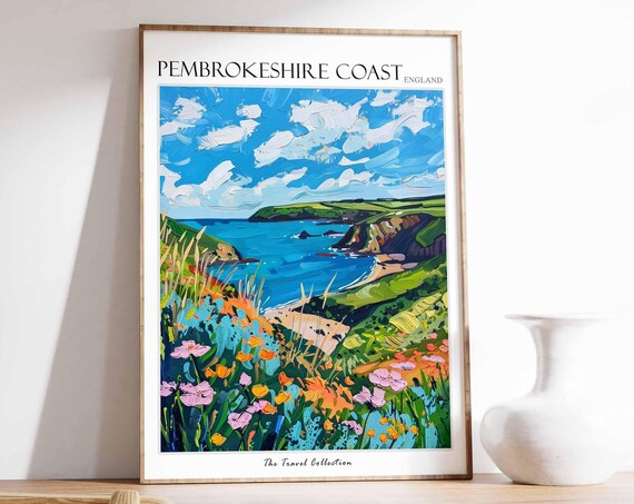 Pembrokeshire Coast Bay Cliffs Wildflower Headland Art Poster