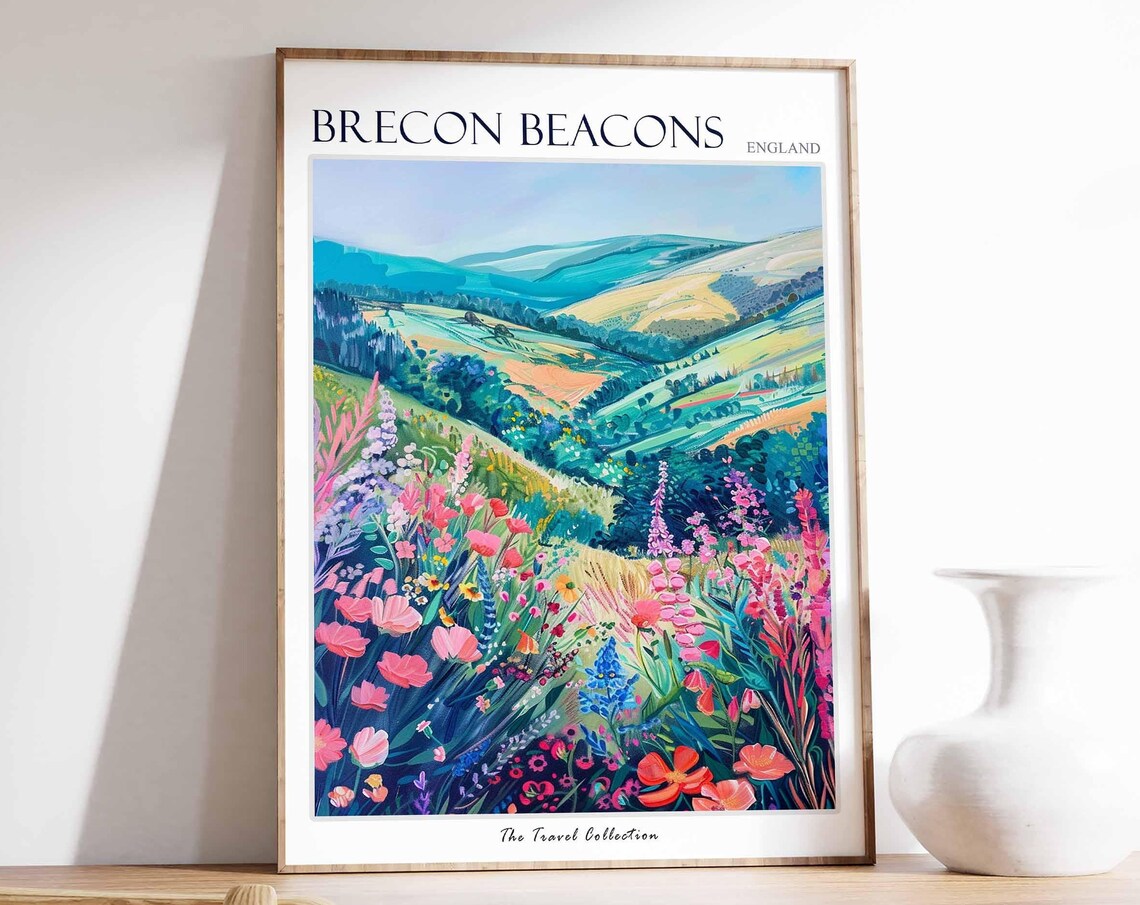 Brecon Beacons Rolling Green Hills Poppy Meadow Travel Poster
