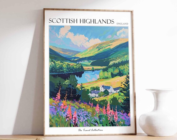 Scottish Highlands Poster Scotland Travel Poster Mountain Poster Scottish Decor Travel Print Wall Art Home Decor Scotland Landscape