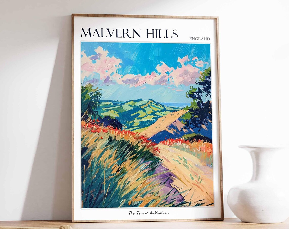 Malvern Hills Poster England Travel Poster Countryside Poster English Countryside Malvern Poster Worcestershire Poster Hills Poster