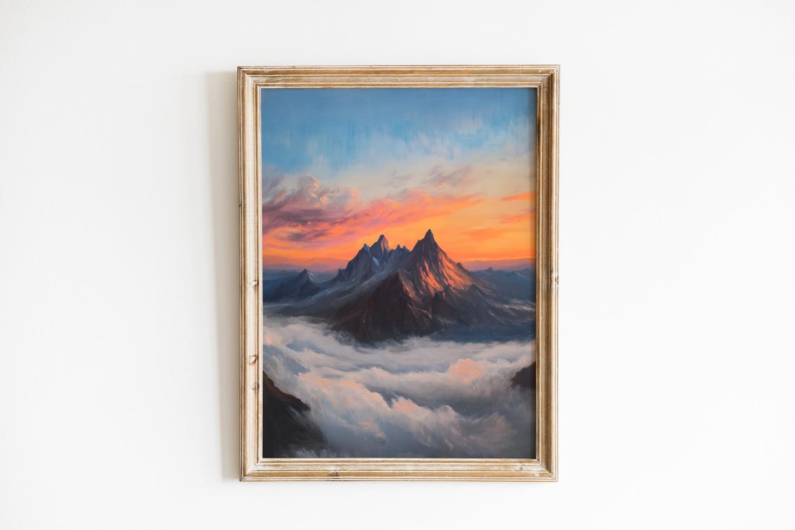 Mountain Peaks Above Clouds Sunset Dramatic Landscape Art Print