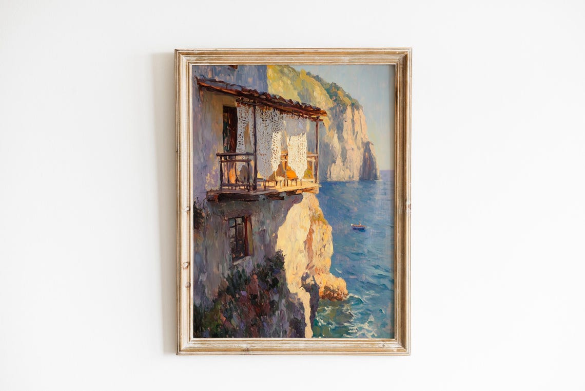 Cliffside Villa Terrace Mediterranean Sea Impressionist Wall Art