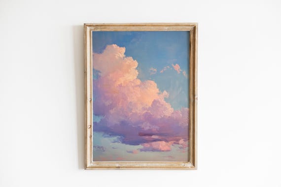 Twilight Cloudscape Serene Lavender Rose Skies Moody Romantic Evening Art Dreamy Sunset Cloud Painting 910