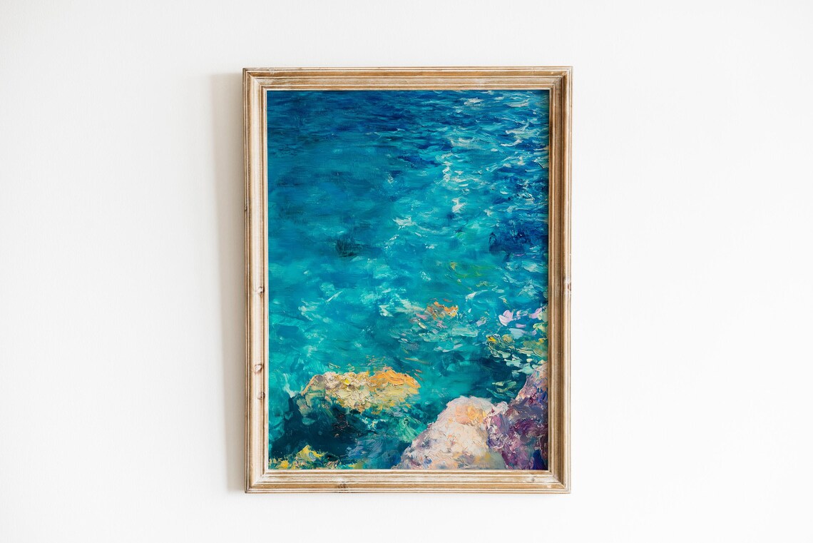 Turquoise Ocean Waves Painting Abstract Coastal Water Art Sea Print