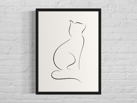 Cat Line Art Print Poster Wall Art Outline Minimalistic Animal Line Art Wall Home Decor Modern Pets Cute Art Art