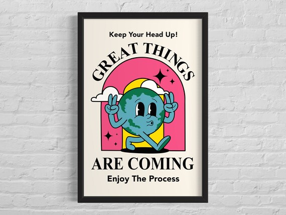 Great Things Are Coming Wall Art Poster Print Vintage Style Colourful Art Fun Art Funny Kitchen Decor Wall Motivational