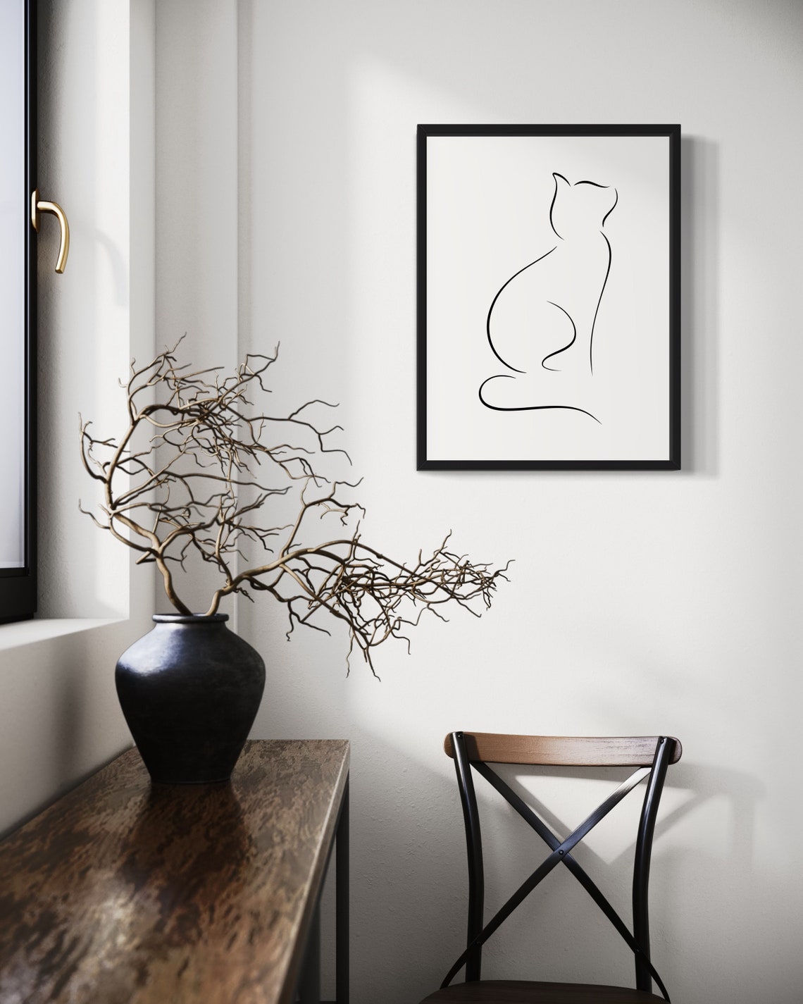 Sitting Cat Simple Black Line Drawing Minimalist Feline Art Poster - Image 2