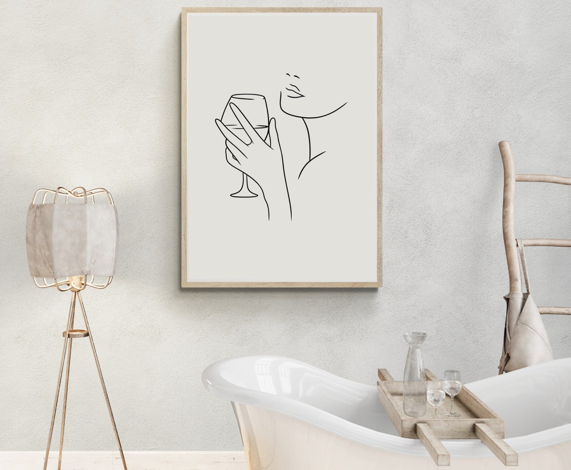 Woman Lips Hand Holding Wine Glass Continuous Line Art Poster - Image 2