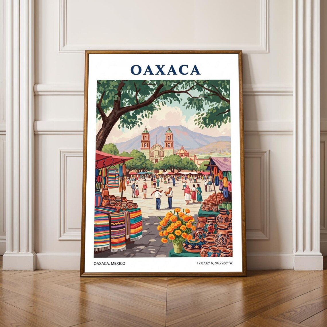 Oaxaca Mexico Vintage Market Church Latin America Travel Poster