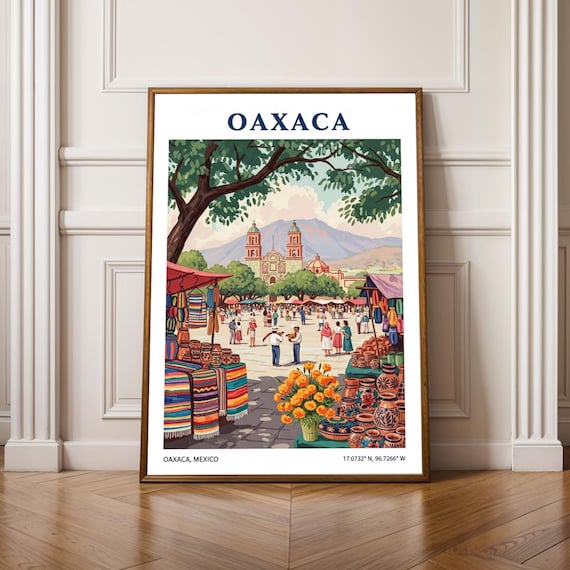 Oaxaca Mexico Vintage Market Church Latin America Travel Poster