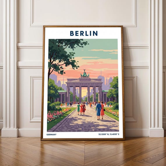 Berlin Travel Poster Brandenburg Gate Vintage Wall Art Print