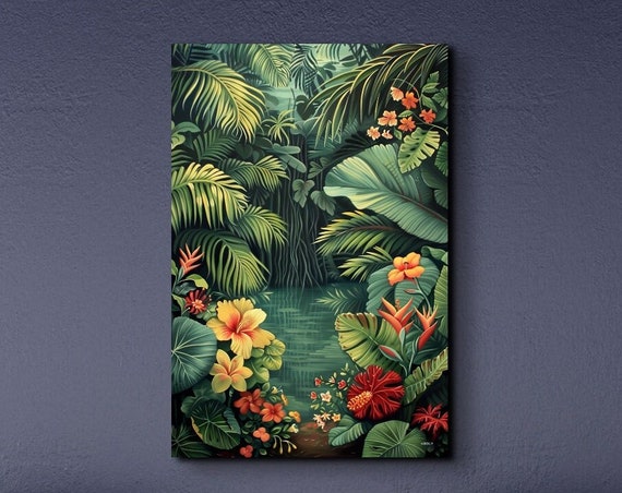 Tropical Jungle Wall Art, Colorful Foliage Abstract