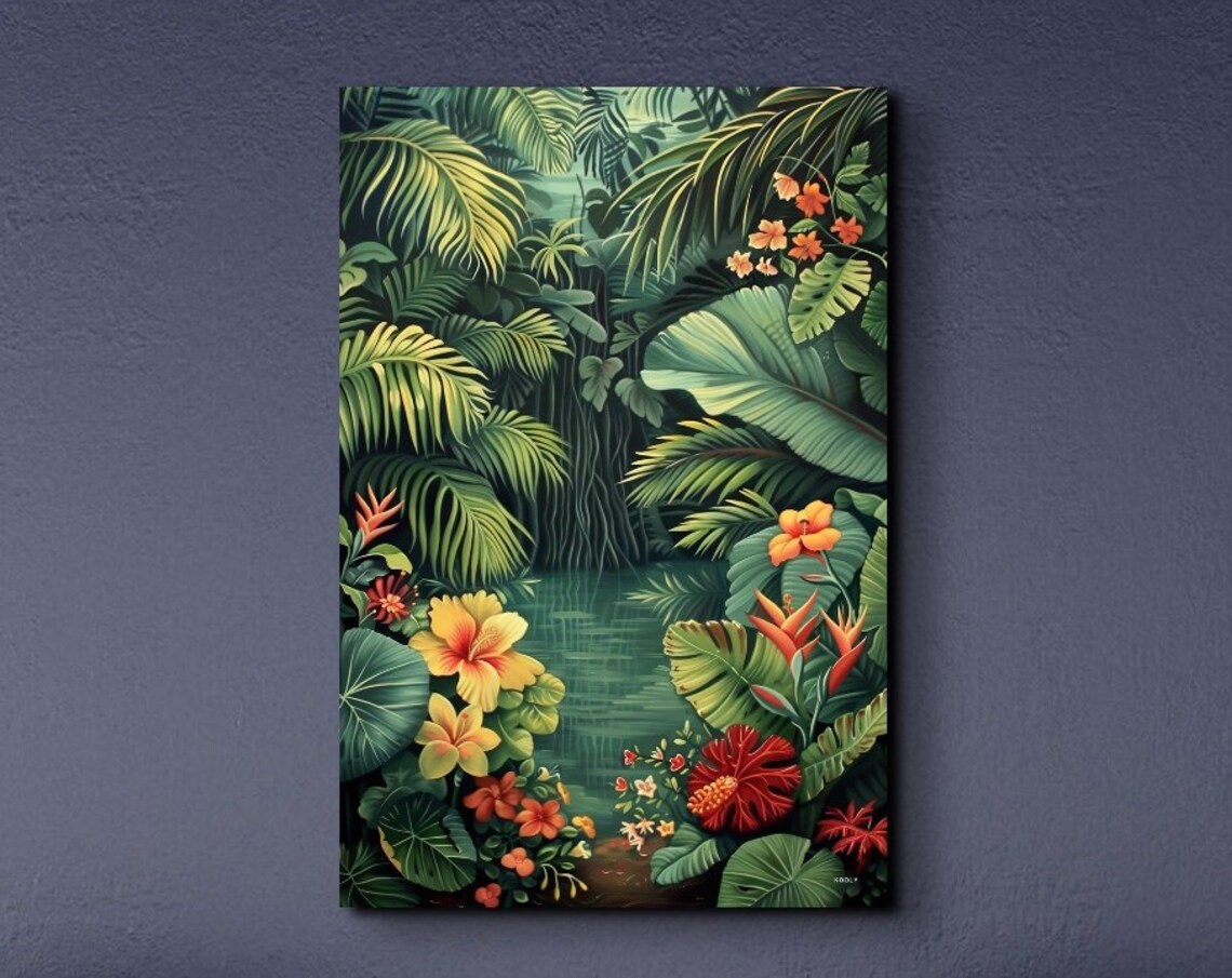 Tropical Jungle Wall Art, Colorful Foliage Abstract