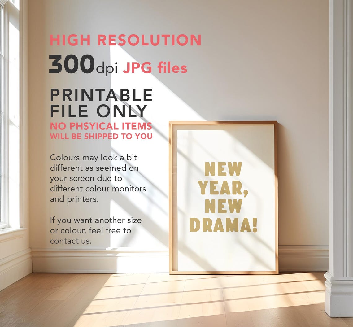 New Year New Drama Funny Gold Bold Typography Quote Wall Art - Image 3