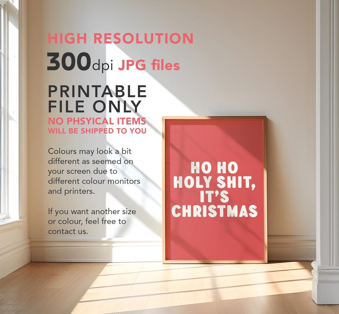 Ho Ho Holy Funny Christmas Red Bold Typography Holiday Wall Art - Image 2