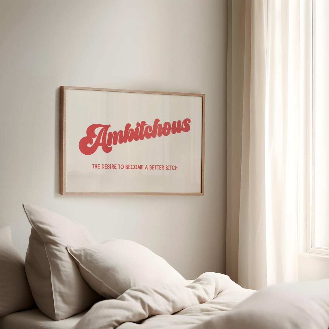 Ambitchous Better Bitch Funny Retro Red Typography Quote Poster - Image 2