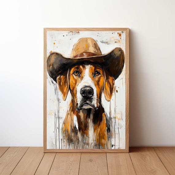 Cowboy Dog Wall Art Western Print Rustic Farmhouse Decor Funny Painting Pet Artwork Lover Gift Poster Dog29