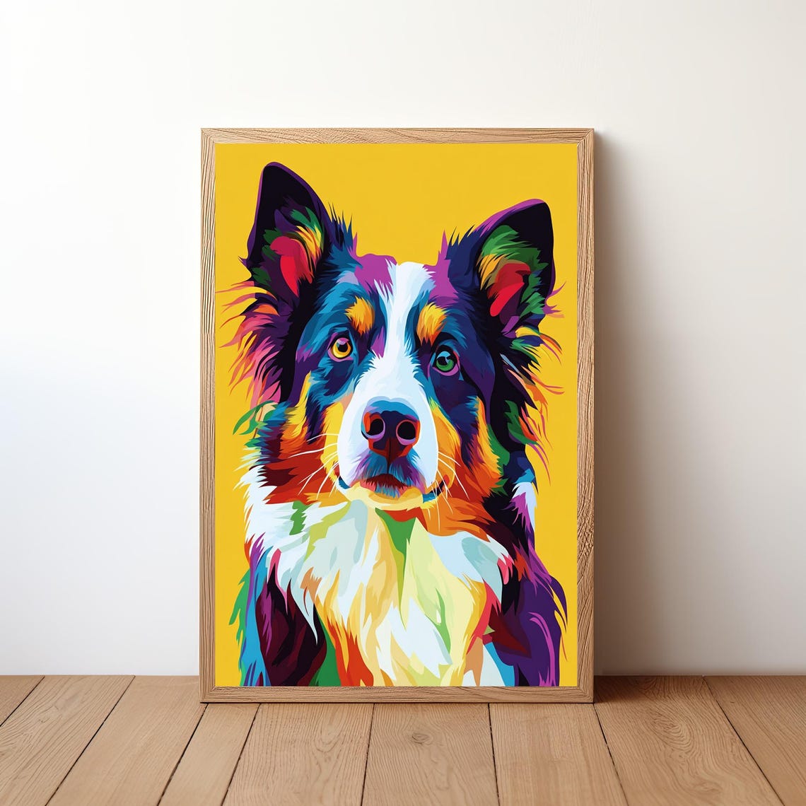 Border Collie Pop Art Portrait Vibrant Rainbow Dog Face Poster Art