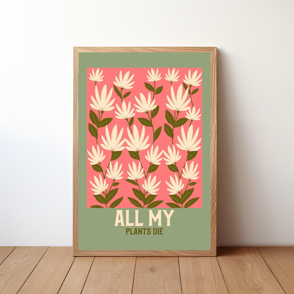 All My Plants Die Funny Botanical Quote Coral Lotus Art Poster