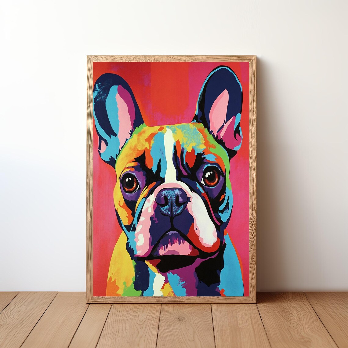 French Bulldog Pop Art Portrait Colorful Rainbow Puppy Face Poster