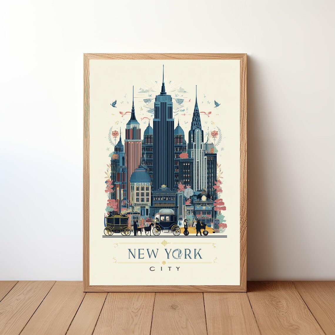 New York City Vintage Manhattan Skyline Illustrated Landmark Poster