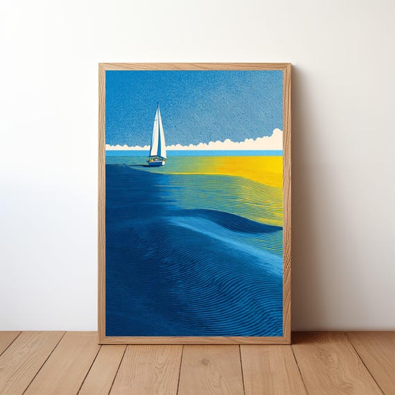 Sailboat Poster Minimalist Modern Nautical Wall Art Simple Ocean Boat Print Coastal Decor For Sailor Sea Lover Gift Illustration Sl48