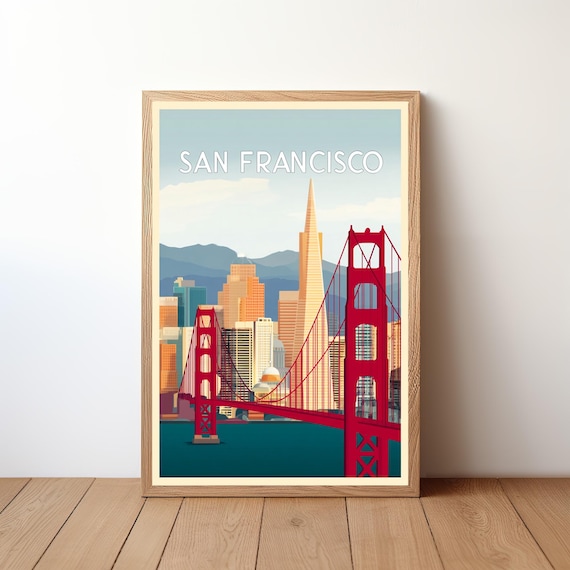 San Francisco Golden Gate Bridge Retro Skyline City Travel Poster