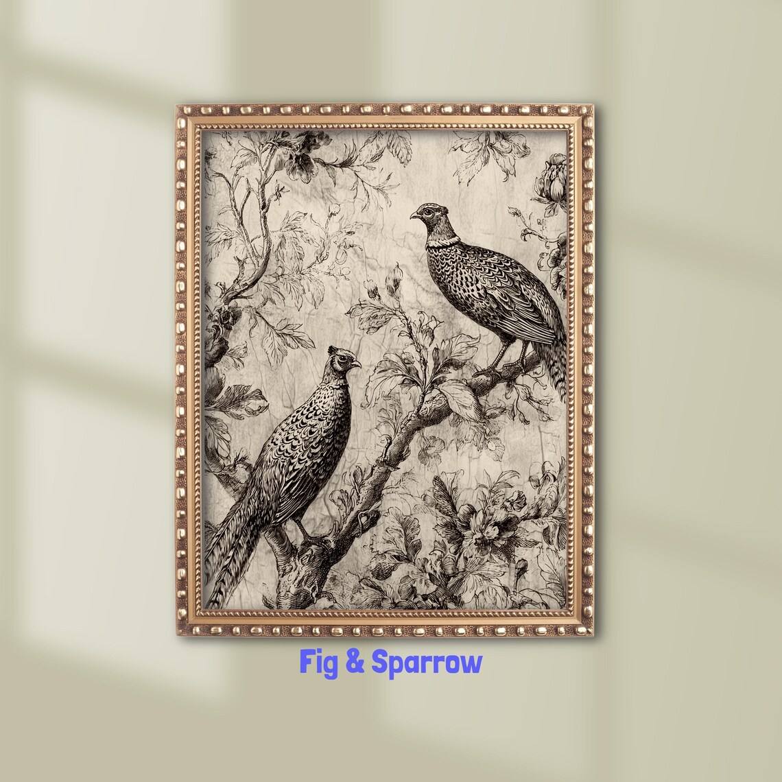 Vintage Pheasant Illustration Art Print, Rustic Farmhouse