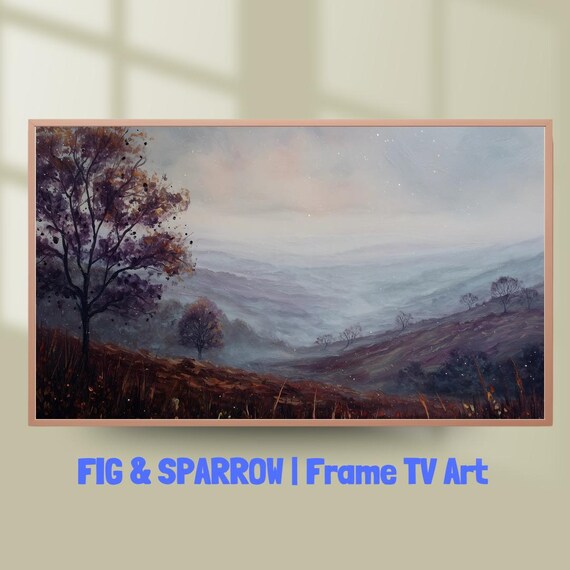 Moody Burgundy Landscape Frame Tv Art Autumn Meadow