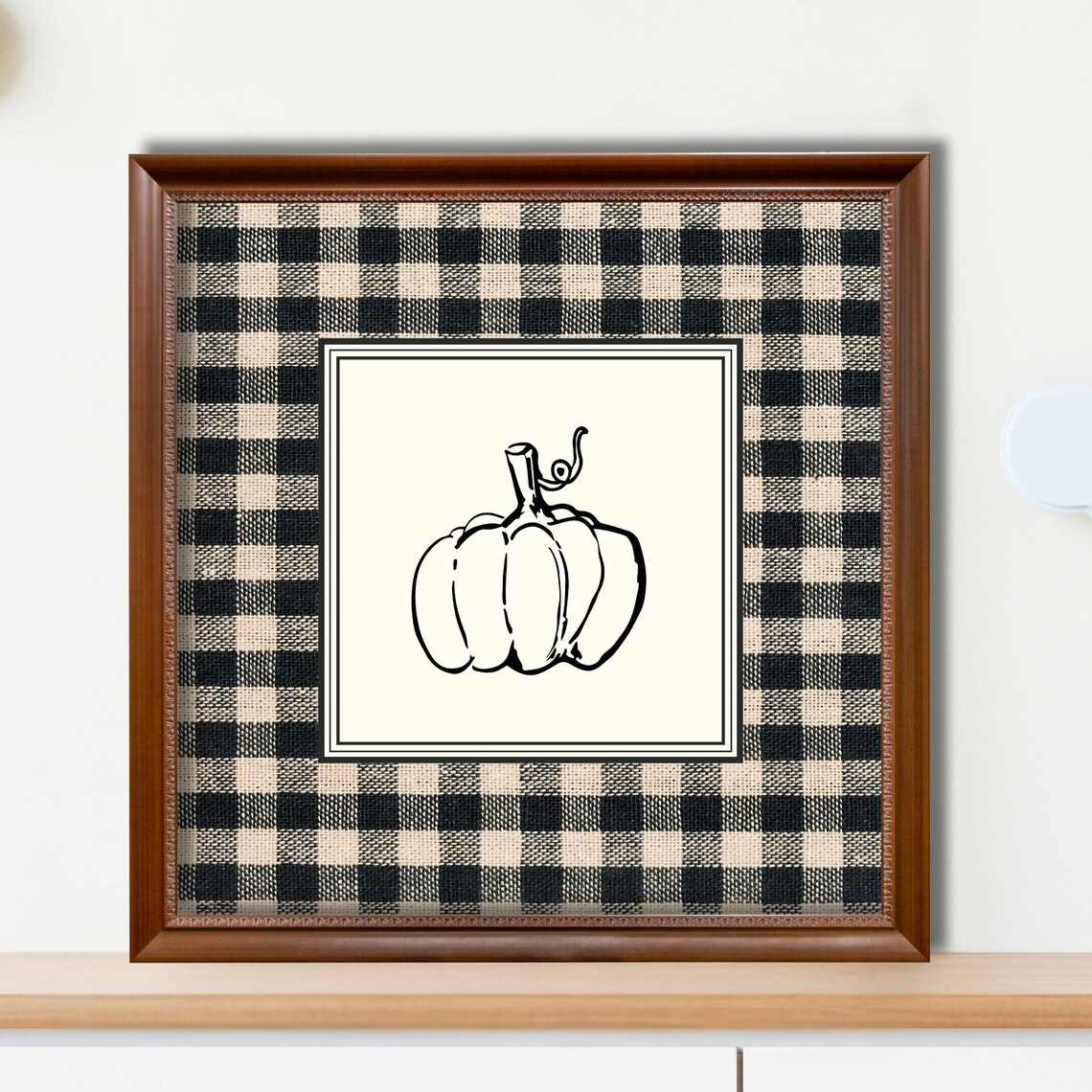 Gingham Pumpkin Print Black And White Fall Decor