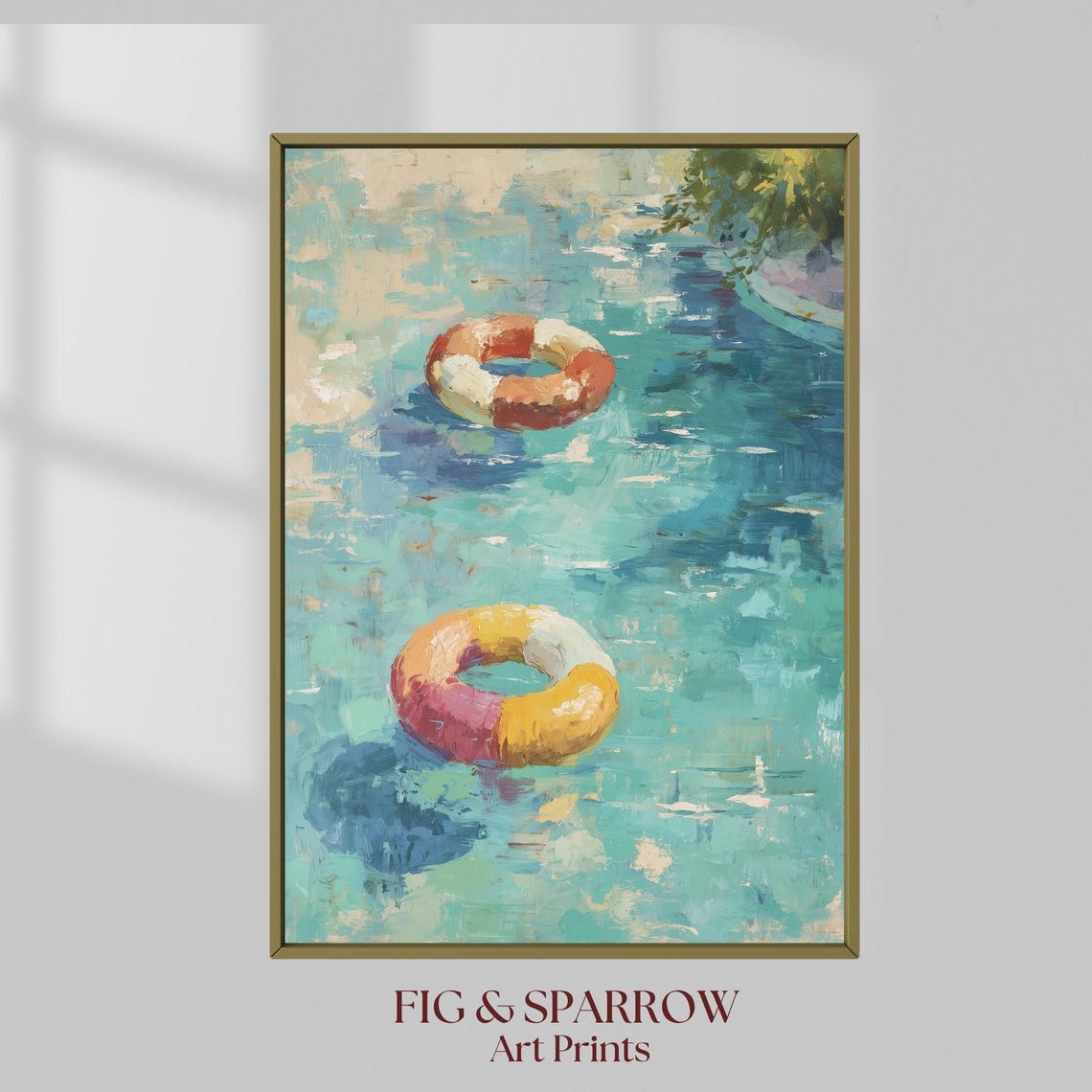 Retro Poolside Life Rings Painting Summer Turquoise Pool Floats Poster