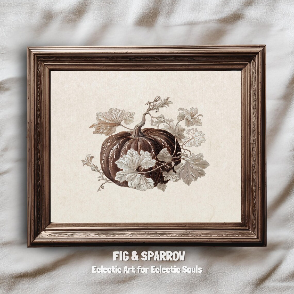 Vintage Pumpkin Botanical Print Rustic Sepia Fall Art