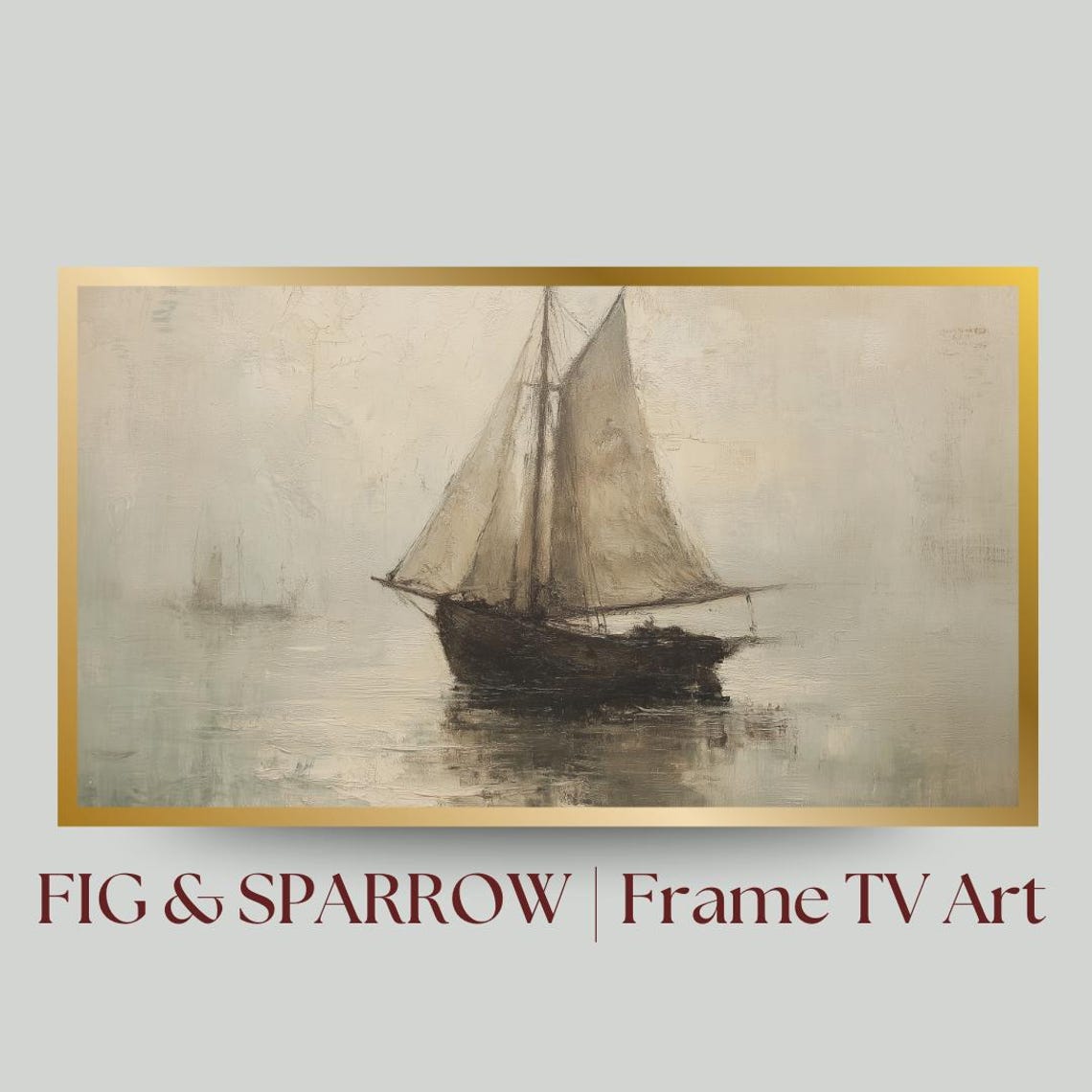 Vintage Sailboat in Mist Monochrome Seascape Frame TV Art Wall Print
