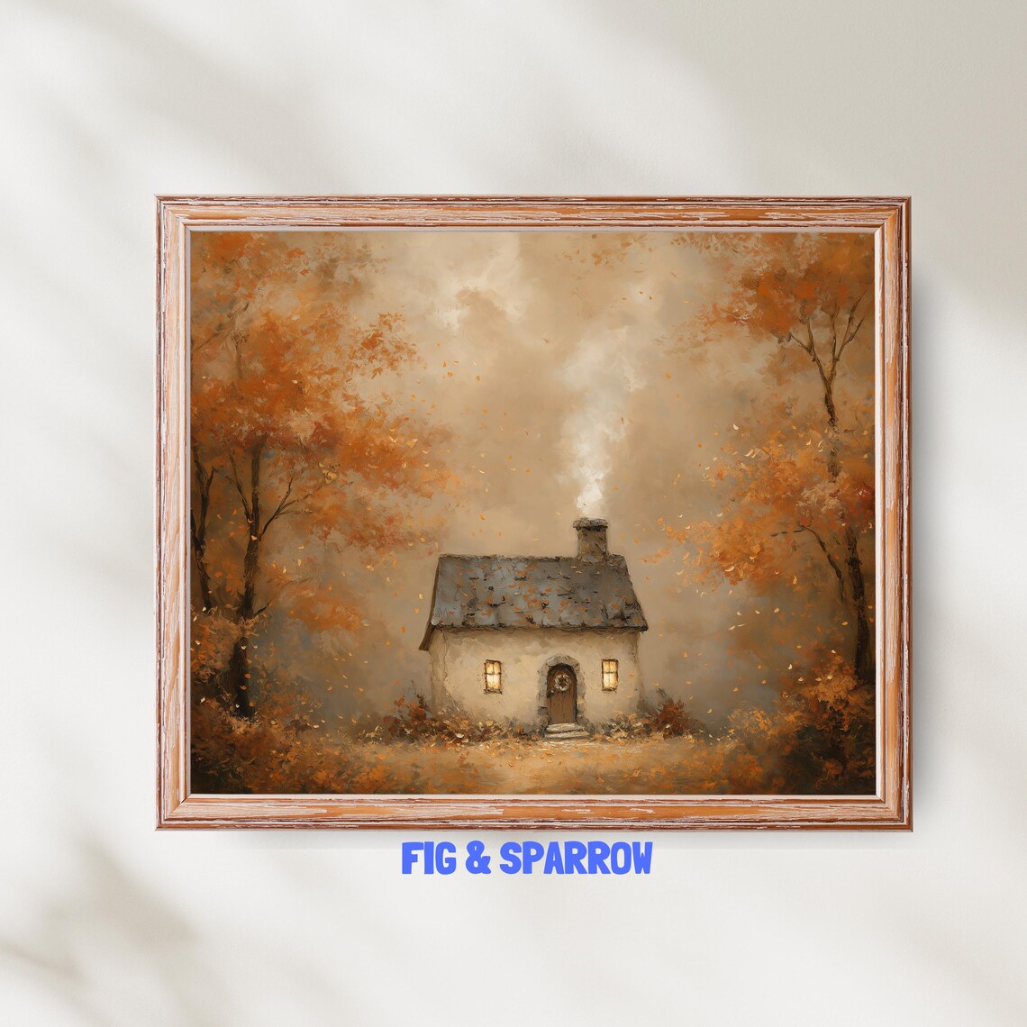 Cozy Autumn Cottage, Rustic Fall Art Print