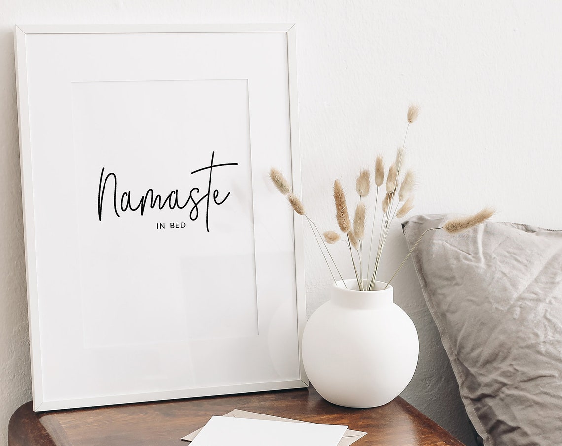 Namaste in Bed Funny Script Quote Bedroom Home Decor Wall Art - Image 2