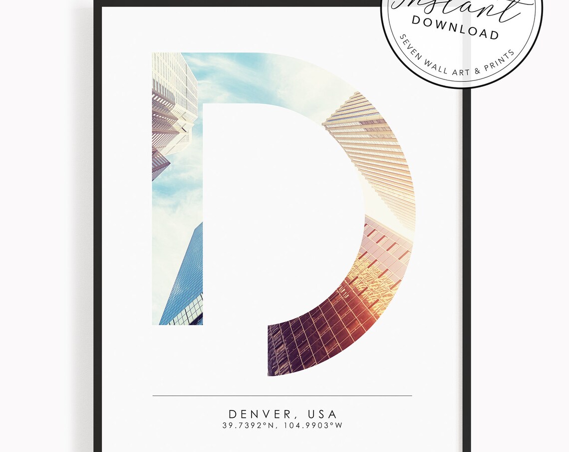 Denver USA Skyscrapers Letter D Coordinates Minimal City Poster