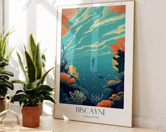 Biscayne National Park Underwater Coral Reef Vintage Travel Poster