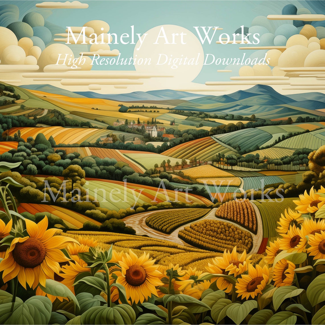 Sunflower Paintings For Frame Tv Art Field Of Sunflowers For Frame Tv Farm Painting Of Country Sunflowers Summer Flowers Tv Art - Image 3