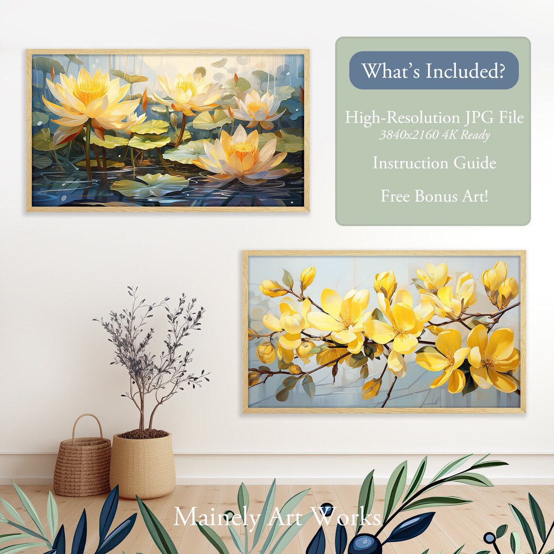 Waterlilies Modern Style Flowers Pond Art Print - Image 2