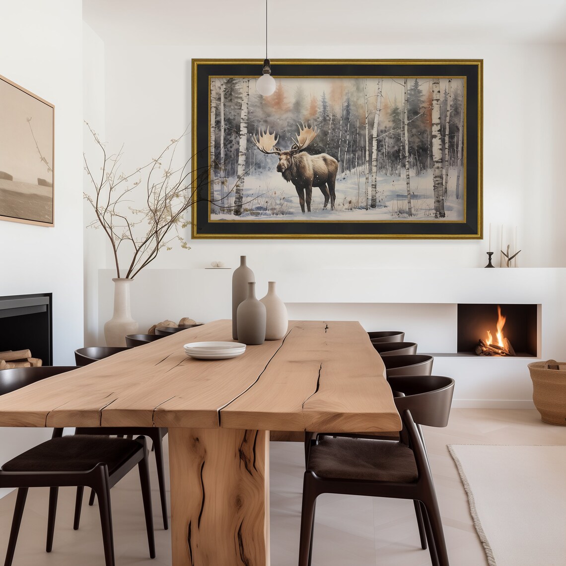 Moose Winter Landscape Watercolor Art Print - Image 2