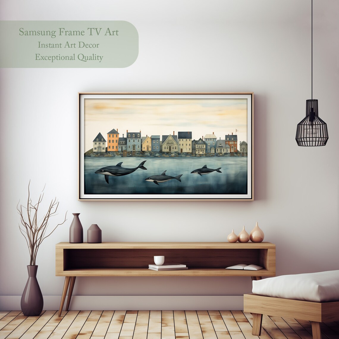 Coastal Whale and Fish Nautical Art Print - Image 2