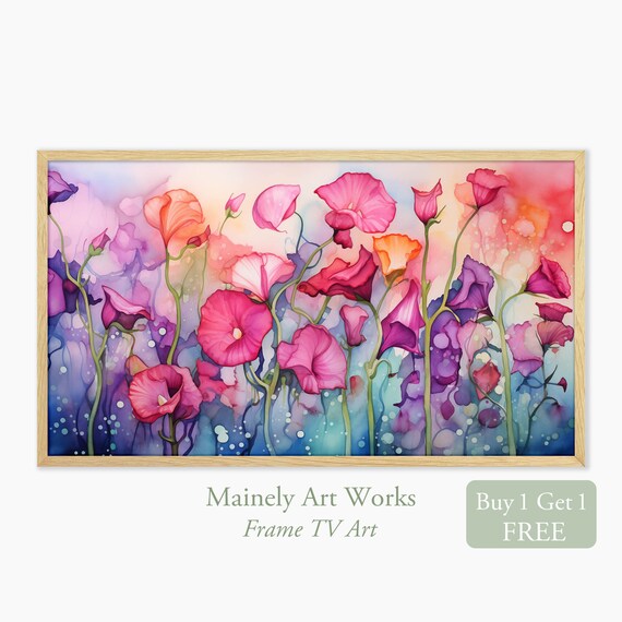 Pink Purple Morning Glory Bloom Watercolor Floral Summer Poster