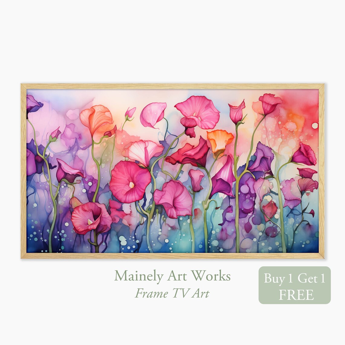 Pink Purple Morning Glory Bloom Watercolor Floral Summer Poster