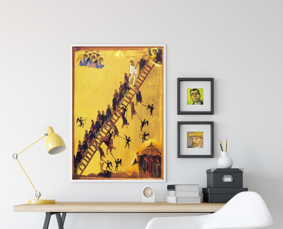 Ladder of Divine Ascent Byzantine Icon Monastery Painting Poster - Image 3