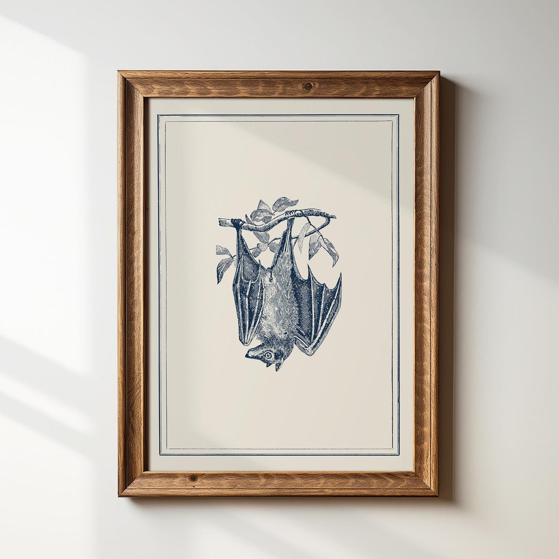 Vintage Bat Hanging From Branch Engraved Style Dark Academia Print