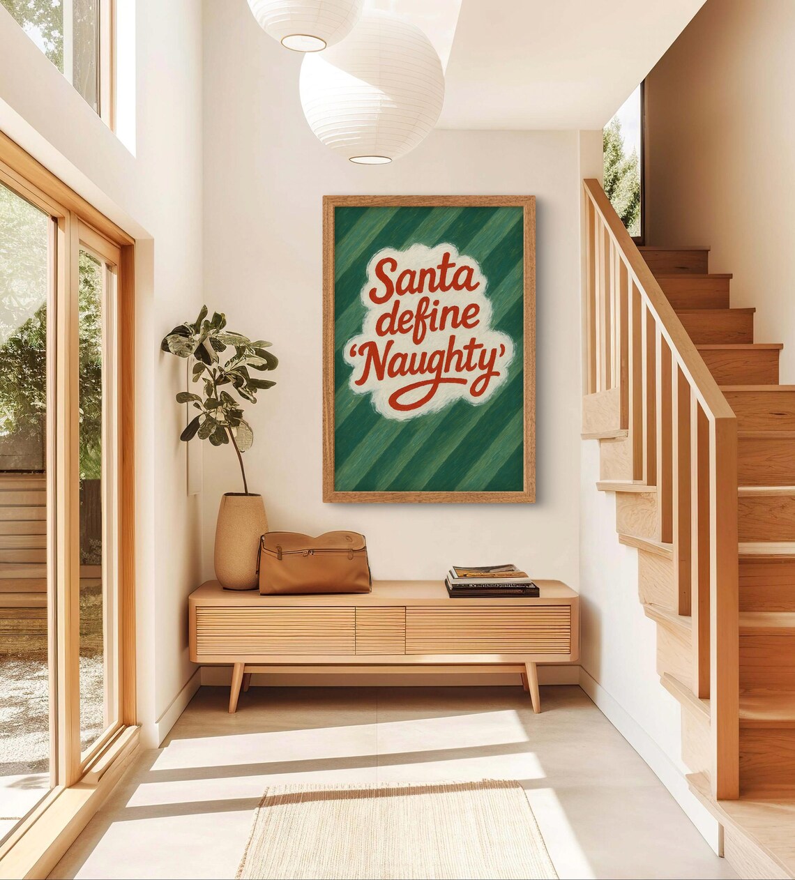 Santa Define Naughty Funny Christmas Quote Red Green Holiday Sign Poster